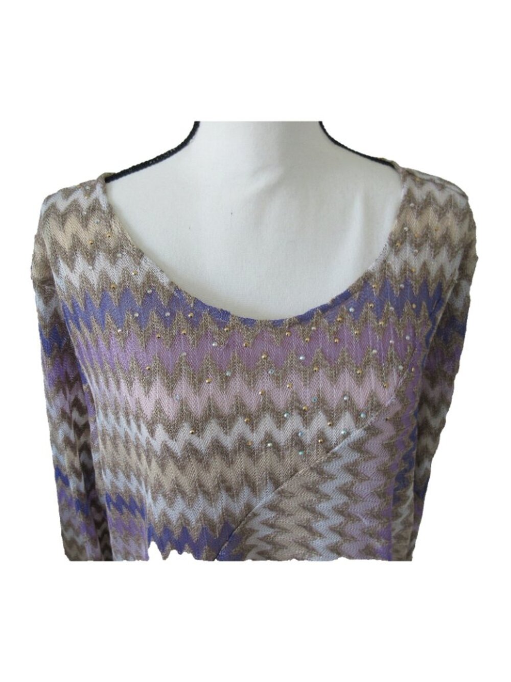 Alfred Dunner 3X Plus "Charm School" Purple /Gold Chevron Zig-Zag Knit Top - Picture 2 of 8